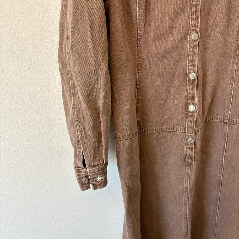 Vintage Jeanology Brown Denim Trench-Style Maxi Dress (Size 14) - Picture 4 of 7
